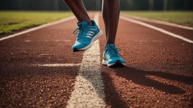 Runner feet on a track wearing sports shoes