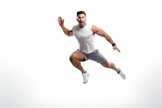 Runner Jumping for Joy on White Background Generative AI