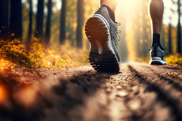 Runner running on the road wearing sports shoes