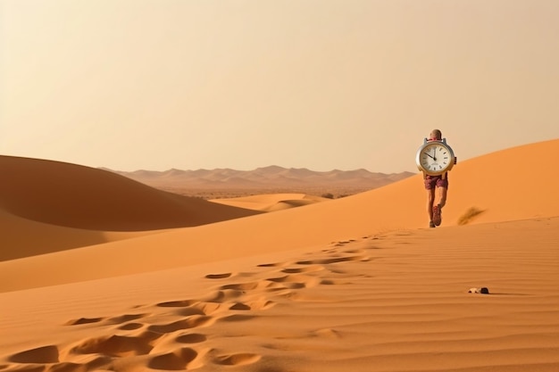 The runner sprints towards a colossal timepiece in the distance Generative Ai