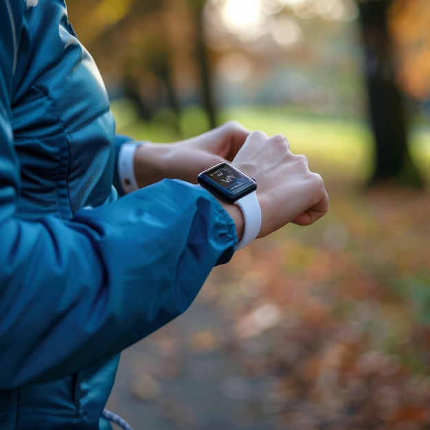 Runner Utilizing Smartwatch and Fitness App for Health Tracking