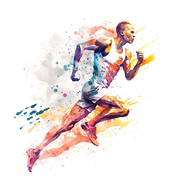 Running athlete watercolor paint ilustration