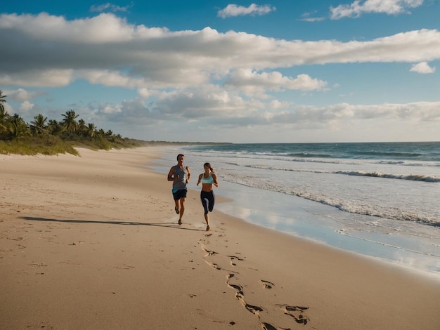 running on the beach sand in the morning