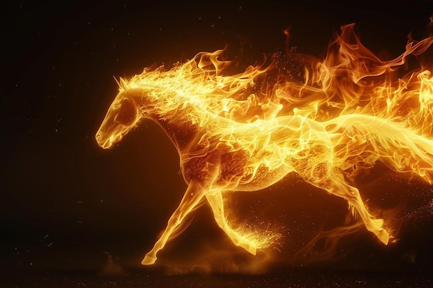 Photo running horse covered in flames image