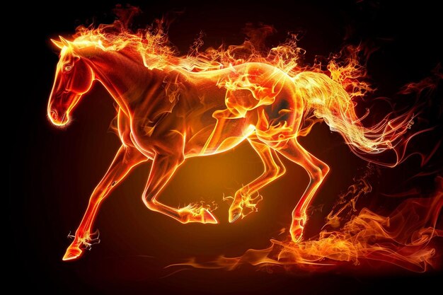 Photo running horse covered in flames image