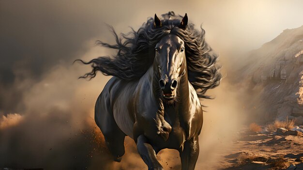 running thoroughbred muscular horse across the field mammal biology and fauna