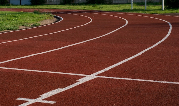 Running track in the stadium Rubber coating Treadmill in the fresh air Healthy lifestyle concept Athletes cardio workout