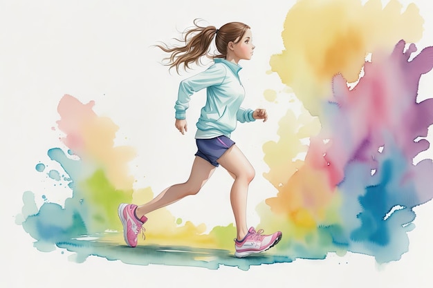 Running woman in park in summer training illustration ai generative