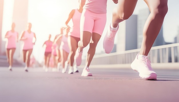 Running Women in Pink The Fight Against Breast Cancer