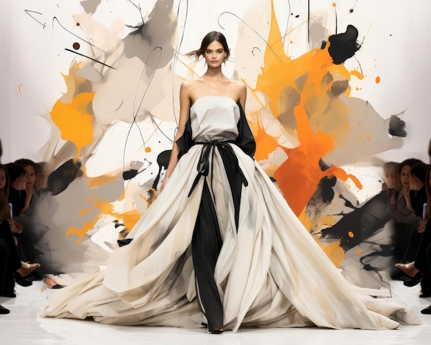 Runway show flat design top view extravagant theme water color black and white