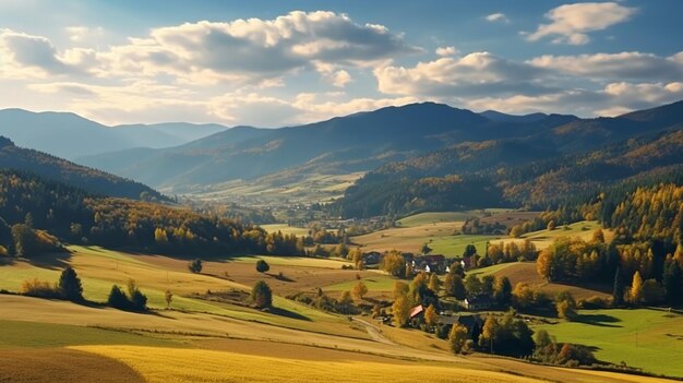 Photo rural area of mountains in autumn wonder scenery