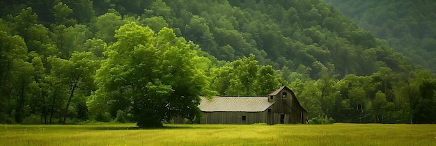 Photo rural barn surrounded by lush green landscape