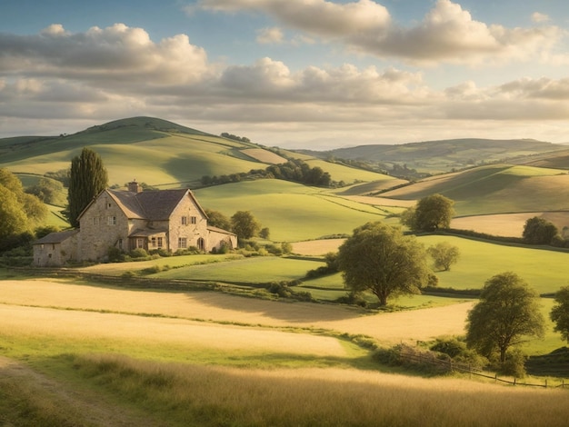 Rural Charm Idyllic Countryside Landscape with Rolling Hills Generated using AI Technology