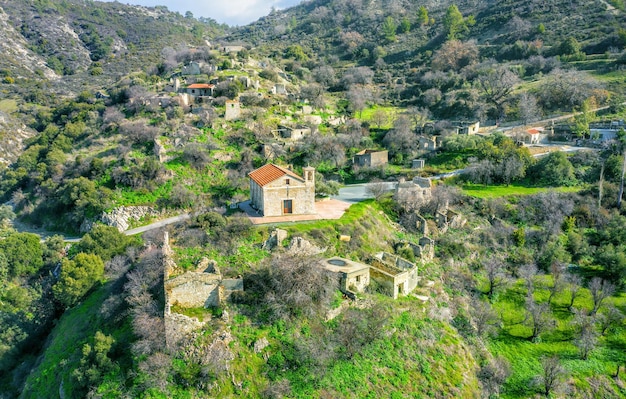 Rural depopulation Abandoned village on top of the hill in Korfi Cyprus