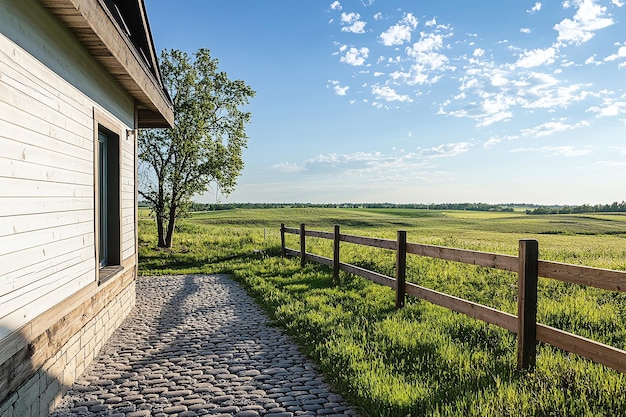 Rural Home with Expansive Green Lawns and Fences