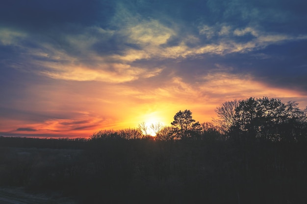 Rural landscape with evening sky at sunset