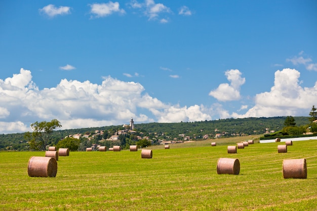 Rural landscape with Farmland and Straw bales in Provence, France