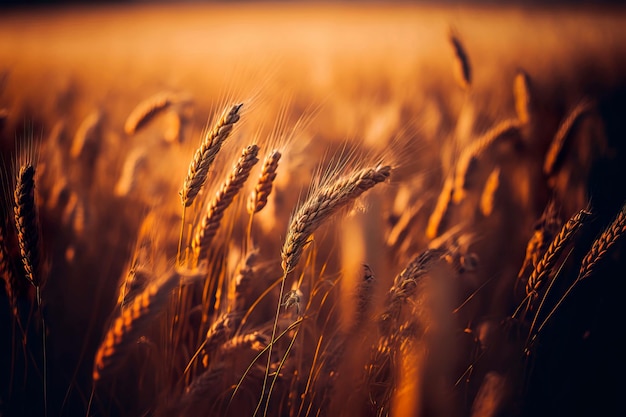 Rural landscapeBackground of ripening ears of wheat field and sunlight Ripe wheat on field Generative AI