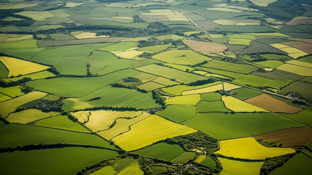 Photo rural mosaic green patchwork of farm land with plowed fields