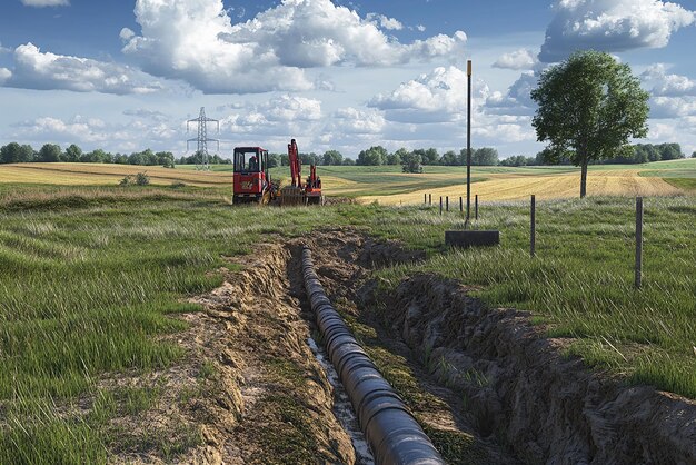 Photo rural pipe boring project on farmland with minimal impact