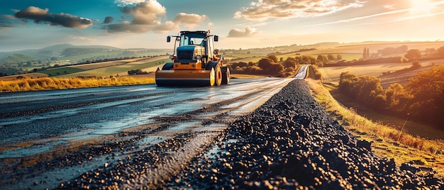 Rural Road Revamp Cold Planer in a Picturesque Landscape