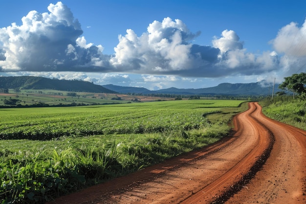 a rural road through farmland