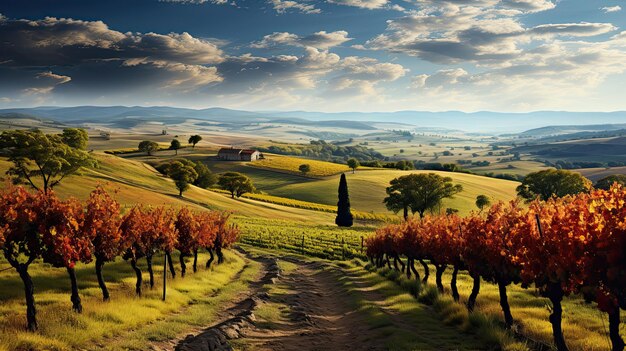 Rural scene in Tuscany Italy at fall day