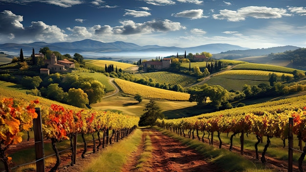 Rural scene in Tuscany Italy at fall day