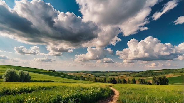 Rural scene white fluffy clouds Fantastic and gorgeous day Location place Ukraine Europe Wonderful summertime of wallpaper Ecology concept climate change in the environment Beauty world