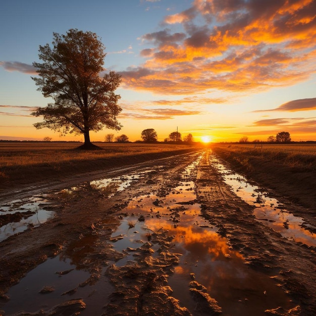 Rural Sunset Splendor Autumn Landscape Photo