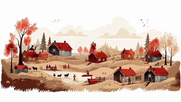 Photo rural village life with old carpet cartoon vector stock photo