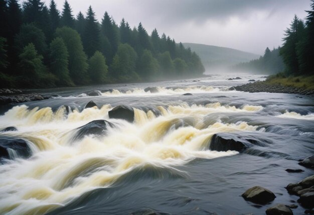 Photo rushing river with tumbling rocks capturing the dynamic motion and natural flow of water