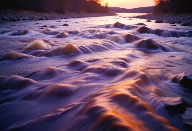 Rushing River with Tumbling Rocks Capturing the Dynamic Motion and Natural Flow of Water