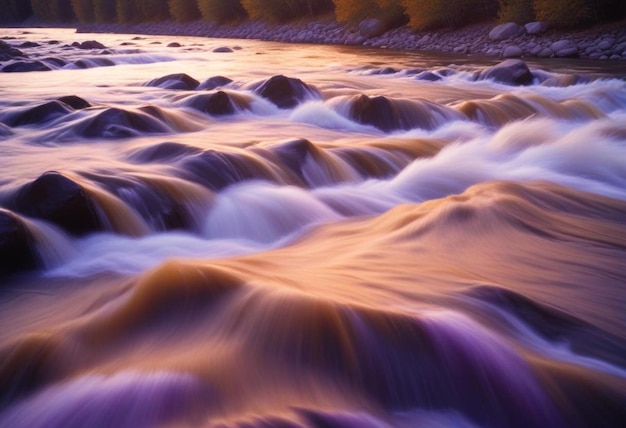 Rushing River with Tumbling Rocks Capturing the Dynamic Motion and Natural Flow of Water