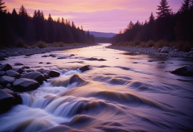 Rushing River with Tumbling Rocks Capturing the Dynamic Motion and Natural Flow of Water