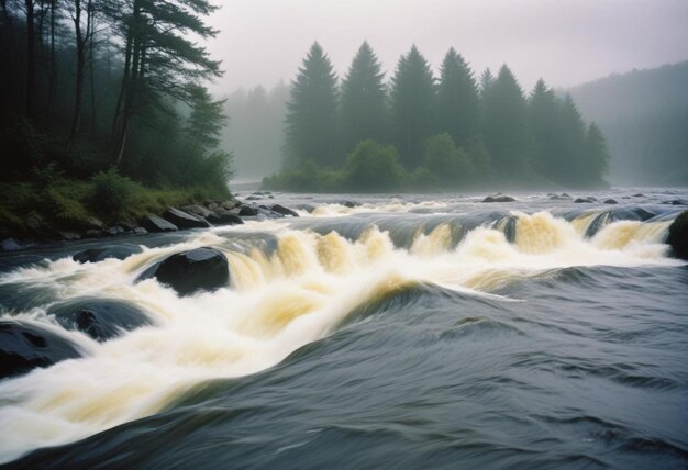 Photo rushing river with tumbling rocks capturing the dynamic motion and natural flow of water