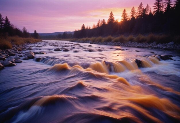 Rushing River with Tumbling Rocks Capturing the Dynamic Motion and Natural Flow of Water