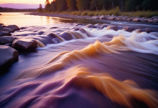 Rushing River with Tumbling Rocks Capturing the Dynamic Motion and Natural Flow of Water