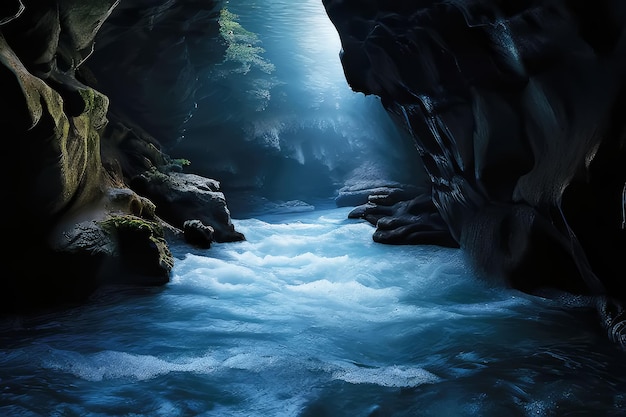 Rushing water of the underground river