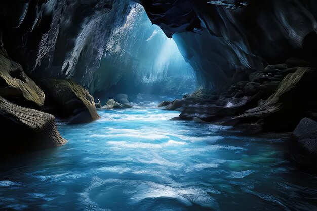 Photo rushing water of the underground river