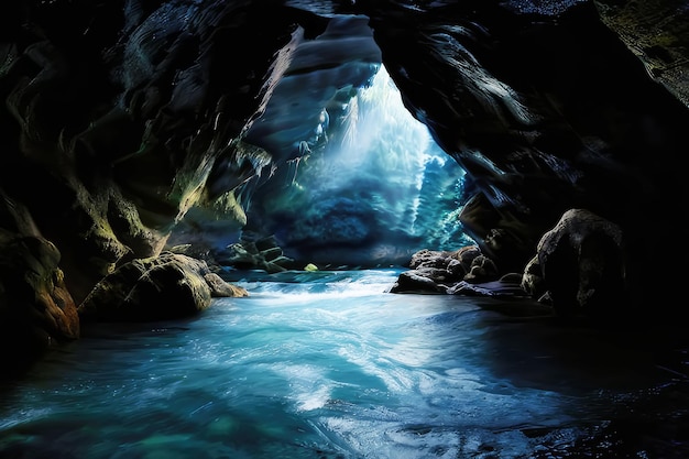 Photo rushing water of the underground river