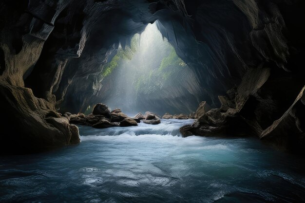 Rushing water of the underground river