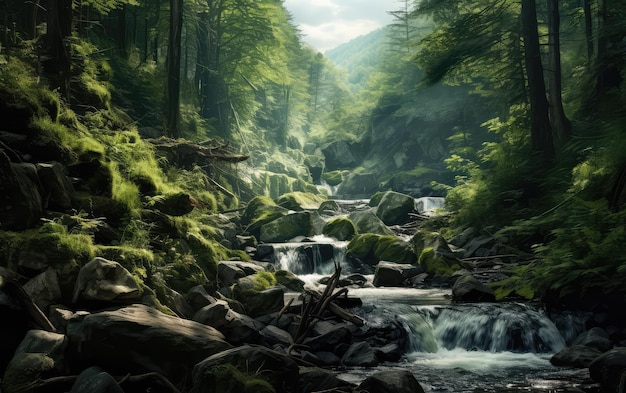 Rushing Waterfall in Lush Woods