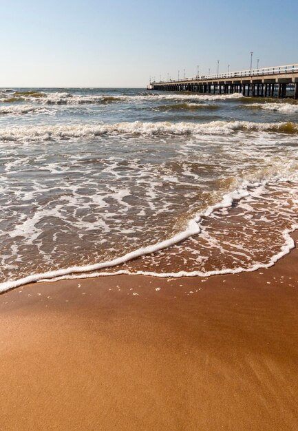 Rushing wave on a sunny day on the sandy beach of the Baltic Sea in Palanga Lithuania