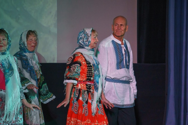 Russia, Gatchina, October 14, 2022 Pensioners perform folk dances at the festival