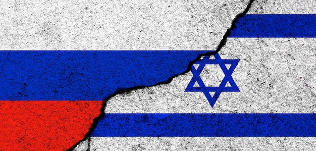 Russia and Israel flags background Diplomacy and political conflict and competition partnership and cooperation concept photo