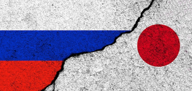 Russia and Japan flags background Diplomacy and political conflict and competition partnership and cooperation concept photo