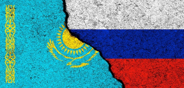 Russia and Kazakhstan flags background Diplomacy and political conflict and competition partnership and cooperation concept photo