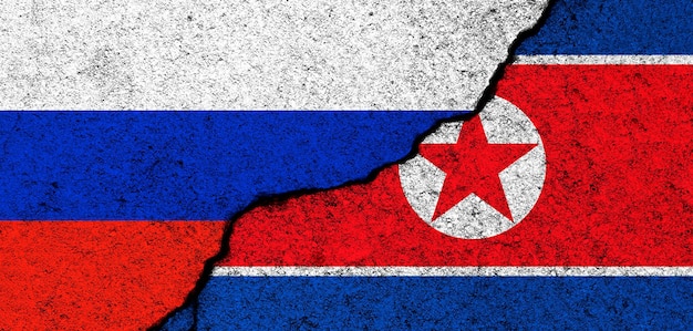 Russia and North Korea flags background Diplomacy and political conflict and competition partnership and cooperation concept photo