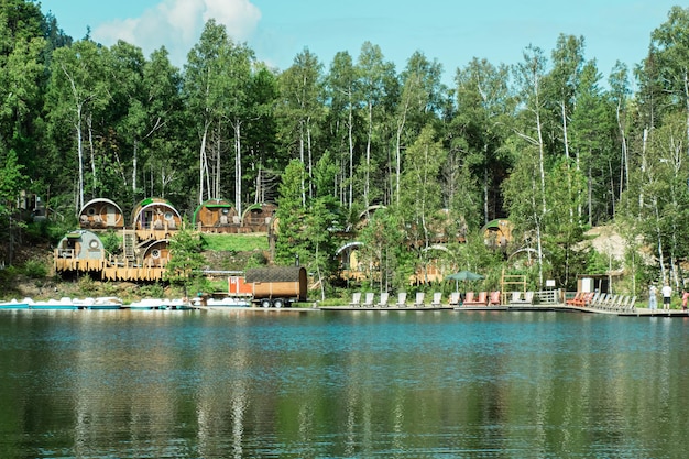 Russia Vydrino village Warm Lakes September 12 2022 Bilbo Tourist village small guest houses